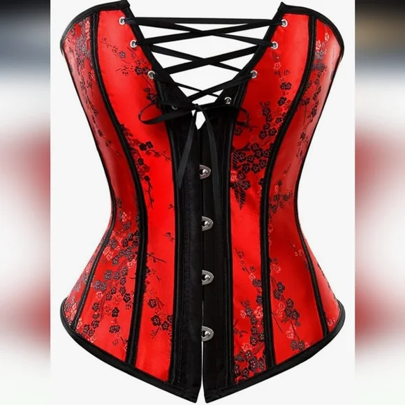 Red And Black Floral Corset Bustier Shapewear Body Shaper. Size 6XL. - Picture 1 of 5